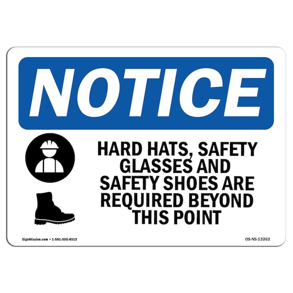 OSHA Sign, Hard Hat Safety Glasses And With Symbol, 18in X 12in Aluminum, 18" W, 12" H, Landscape